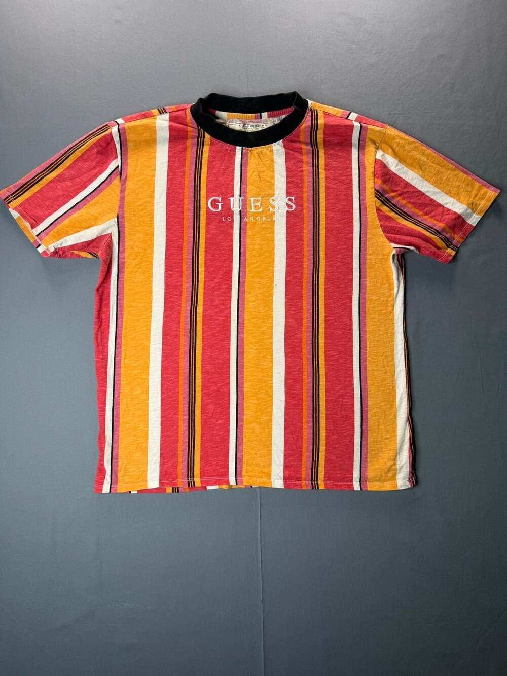 Guess Originals Vertical Stripe T Shirt Oversized Size M Red Yellow
